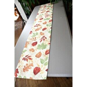 SAM HEDAYA Table Runner Brown Orange Green Terracotta Fall Leaves 71" x 13"  #03